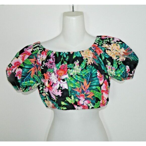 Amy Byer Top Size Large Black Floral Cropped Vintage Y2K‎ - Picture 1 of 7